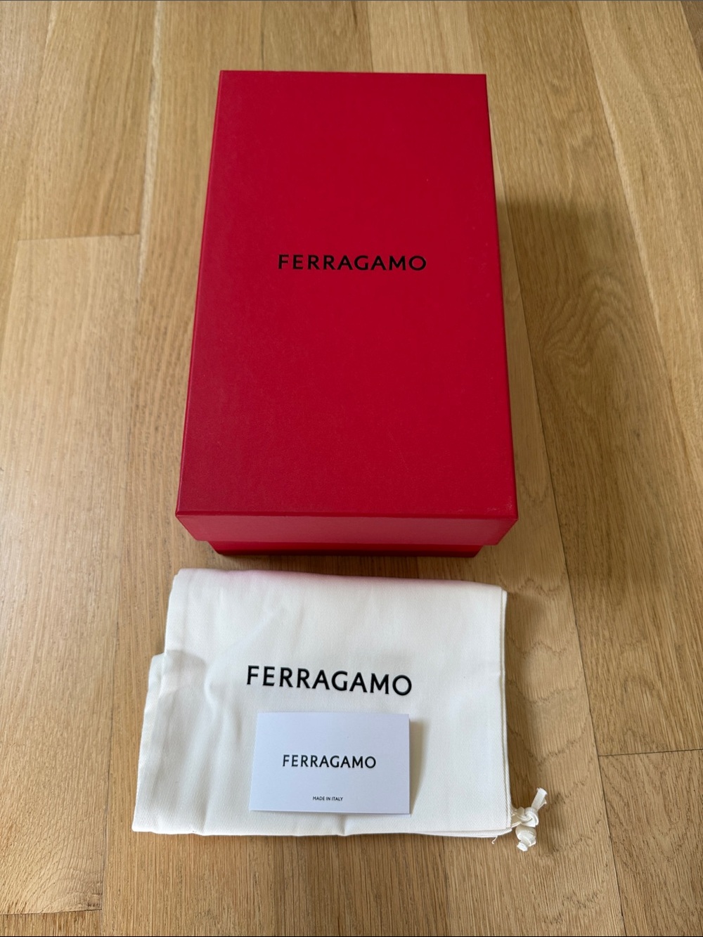 Ferragamo Red Logo Box with 2 Shoe Dust Bags!